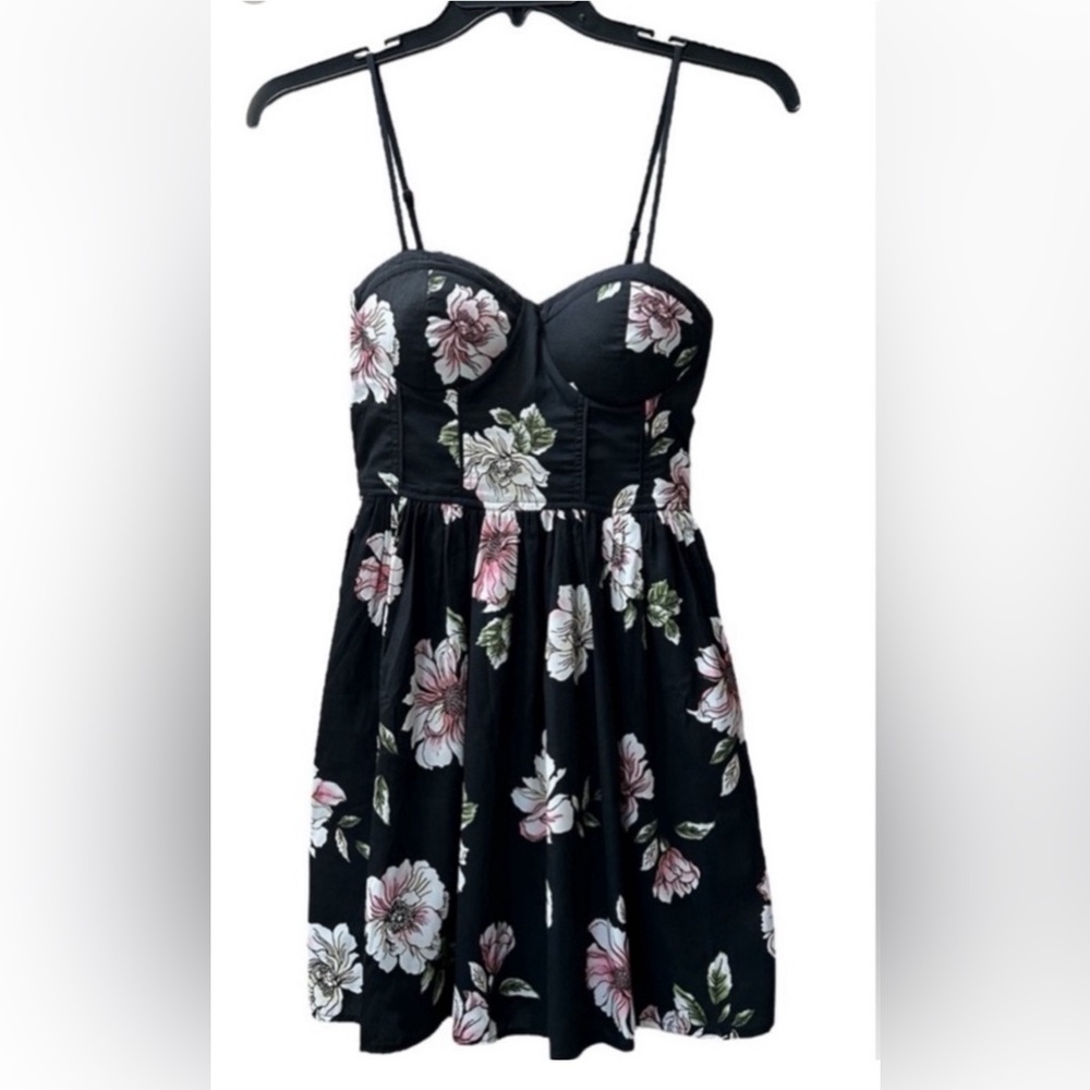 Band of Gypsies Corset Bustier Floral Black Pink Mini Sundress Boho Size S - Picture 2 of 12